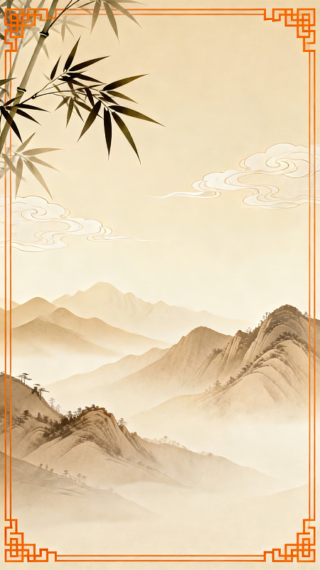 竹影山峦水墨画图片