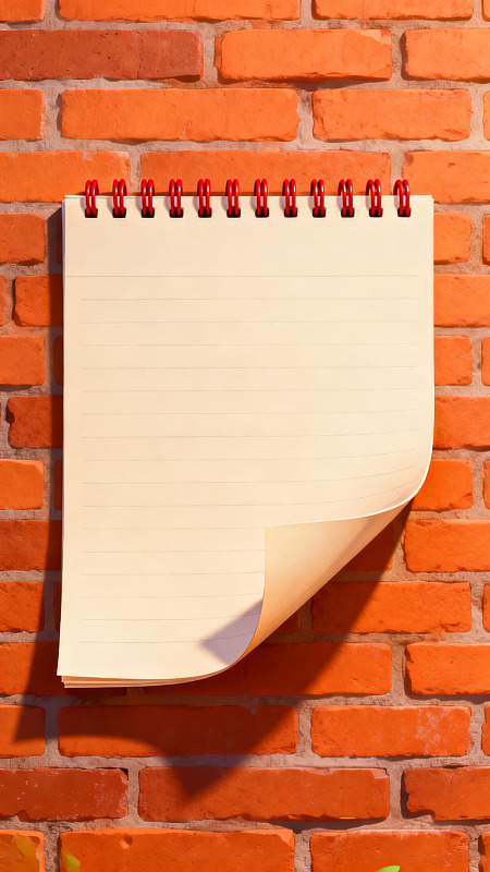 空白笔记本贴在红砖墙上