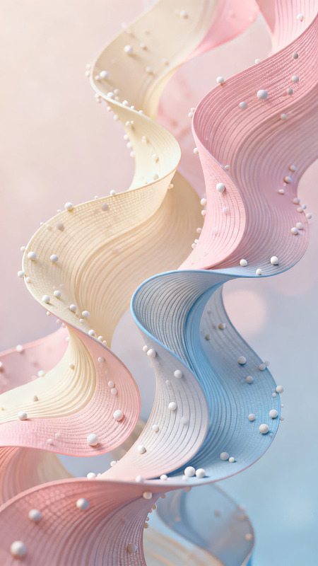 彩色波浪丝带点缀珍珠