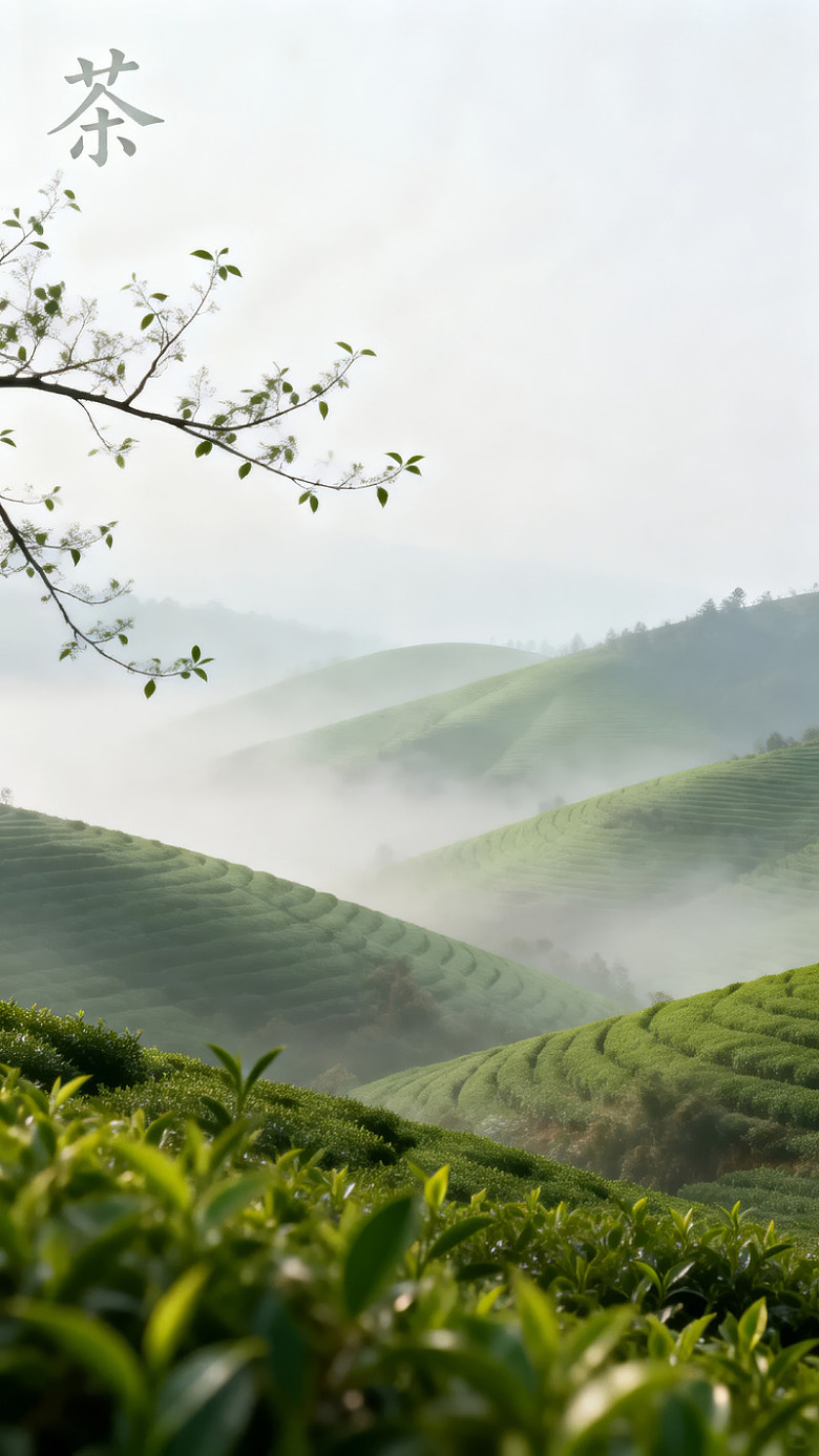 晨雾茶园青山叠翠图片
