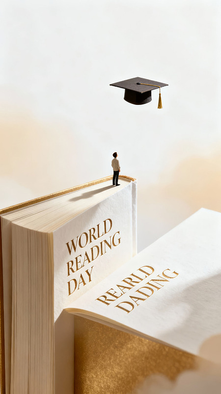 世界读书日书本上的学子与学士帽