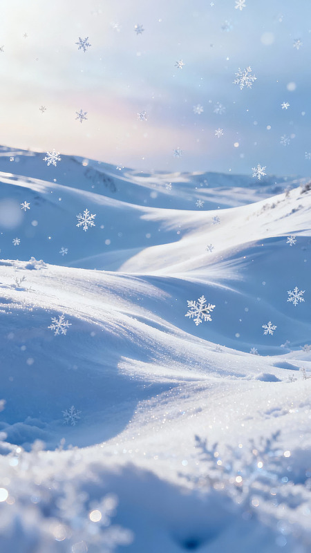 雪景山峦飘落雪花图片