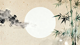 水墨竹影明月背景图图片