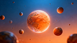 火星与行星环绕的宇宙景象