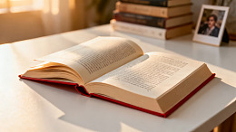 阳光下翻开的书与照片