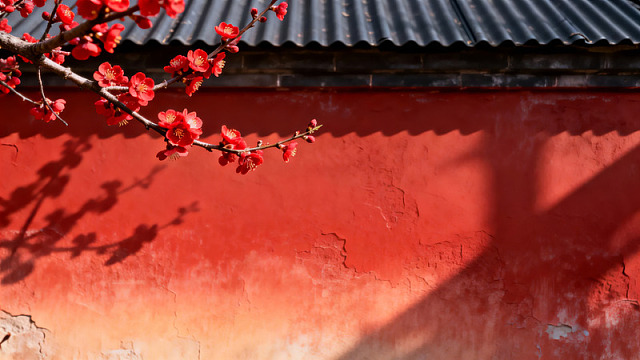 红墙梅花影图片