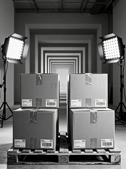 仓库内景的纸箱与灯光15