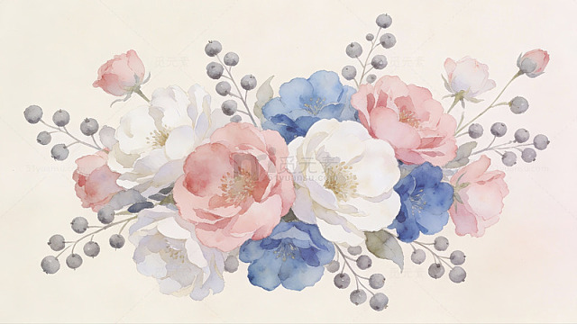 淡雅水彩花卉插画94