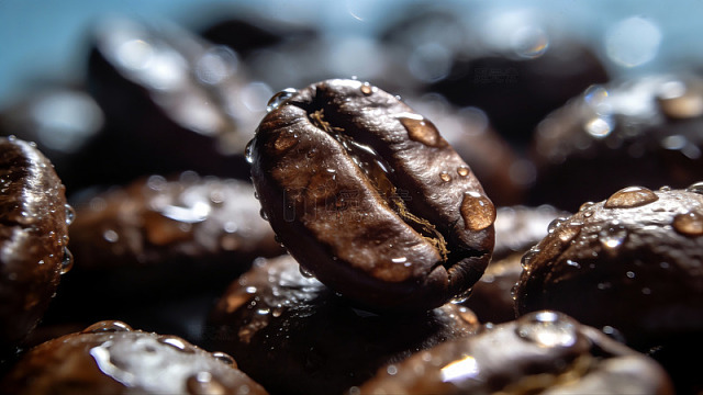 带水珠的咖啡豆特写27