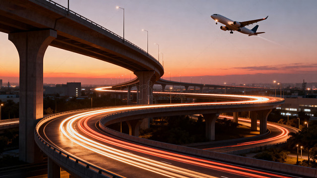 黄昏时分的城市高架与95