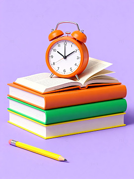 橙色闹钟与书本的极简023