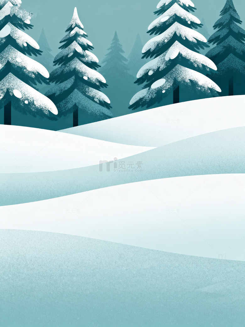 蓝白极简雪景插画059