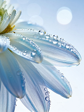 蓝白雏菊水珠特写027