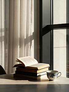 阳光下的书与茶杯018