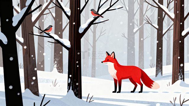 冬日雪林卡通插画85