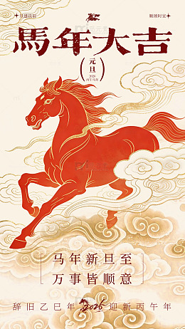 马年大吉新年贺卡设计素材