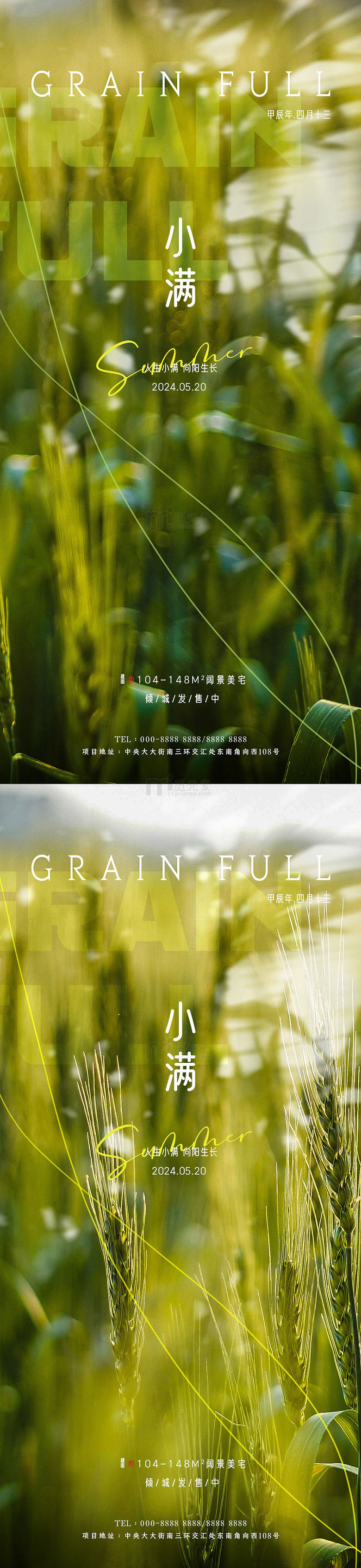 田园风小满节气海报