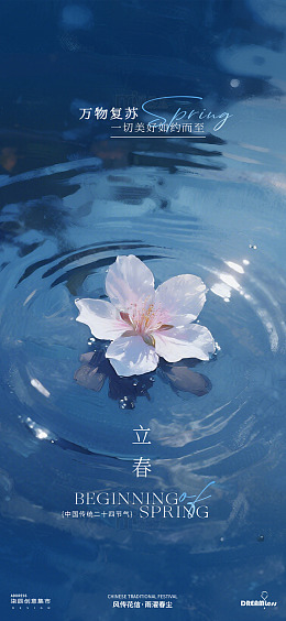 立春花卉水面风景节气海报