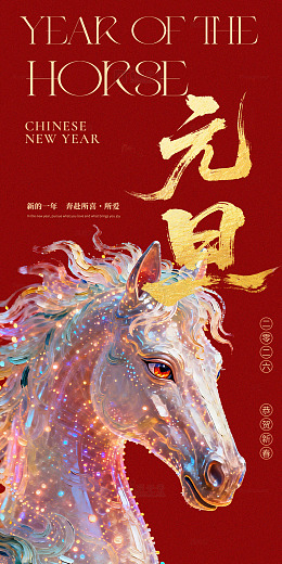 马年新年祝福艺术插画