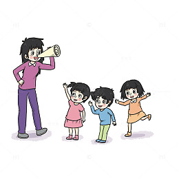 教师引领学生排队报道插画