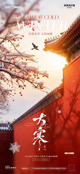 地产小寒大寒中式建筑风景海报01