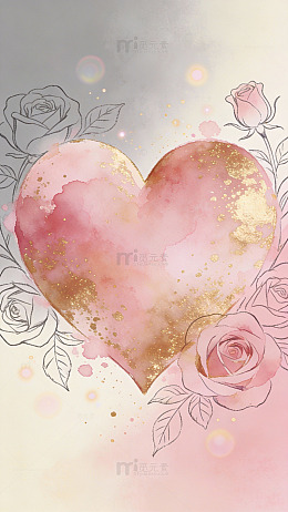 水彩心形玫瑰浪漫插画