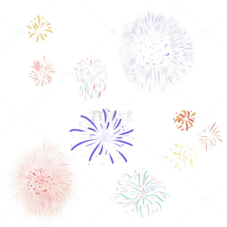 手绘鲜艳烟花庆祝节日素材