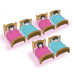 卡通风格的卧床休息场景插画