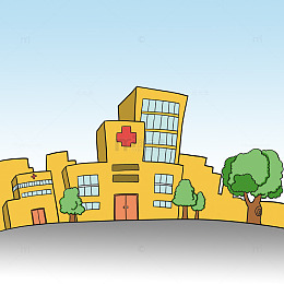 卡通风格的医院建筑插画