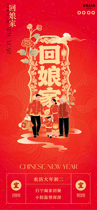 中国风新年初二回娘家海报