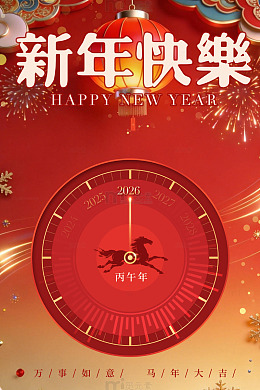 新年喜庆时钟海报设计
