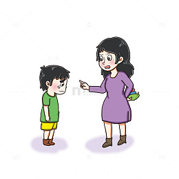 妈妈指责哭泣的小男孩插画