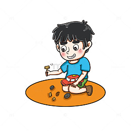 小男孩开心玩组装玩具插画