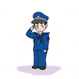 敬礼的可爱卡通警察形象插画