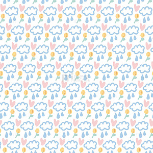 卡通风花卉云朵图案壁纸