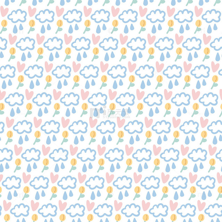 卡通风花卉云朵图案壁纸