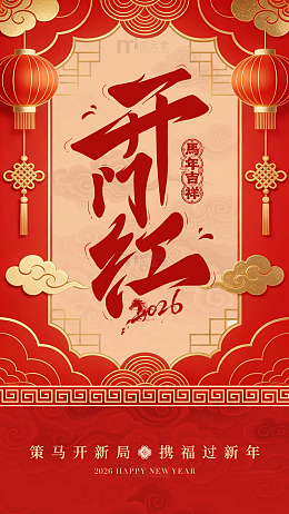 新年贺岁红底金字海报设计