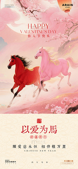 医美马年除夕春节情人节中式海报3