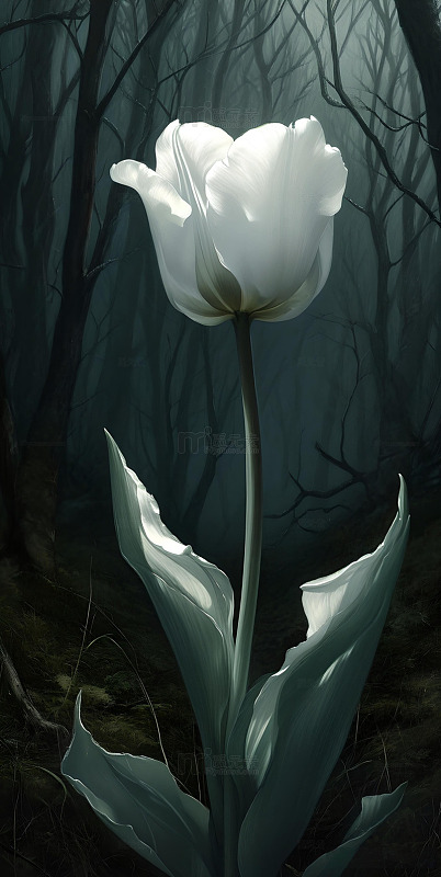 森系ins风简约构图白色郁金香