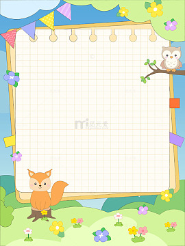 春季草地花丛动物玩耍庆祝空白背景教育边框
