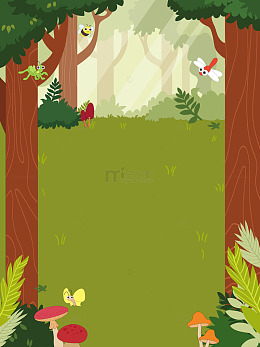 春天森林探险昆虫蜜蜂蝴蝶蘑菇空白背景边框