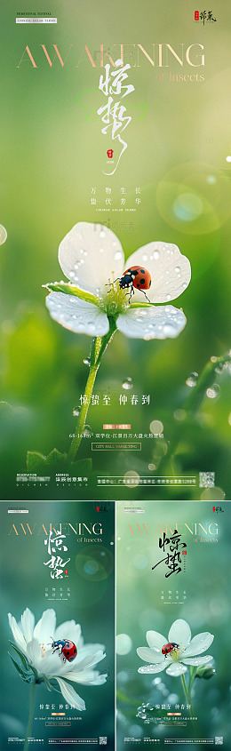 地产惊蛰春分花卉风景海报