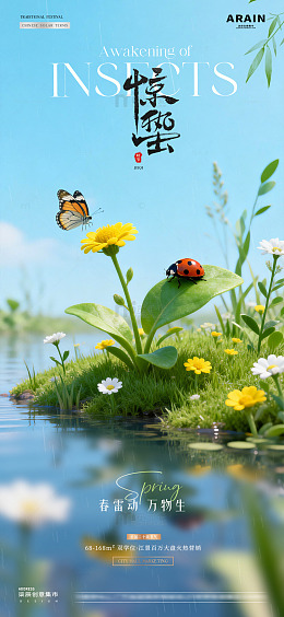 地产惊蛰瓢虫春天风景海报2