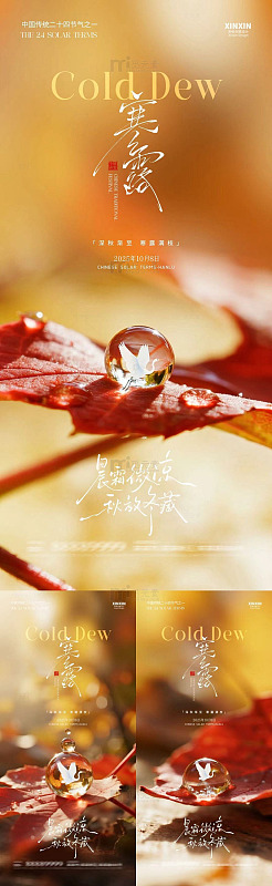 寒露秋霜红叶水滴摄影