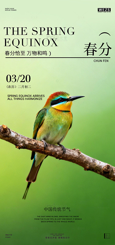 春日春分鸟语花香设计海报