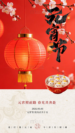元宵节喜庆灯笼汤圆海报