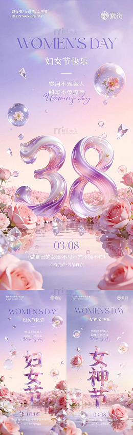 浪漫花语38女神节妇女节宣传海报设计素材