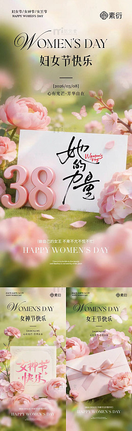 38妇女节女王节女神节花卉贺卡设计素材