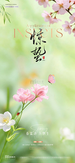 地产惊蛰春分春天花卉海报1