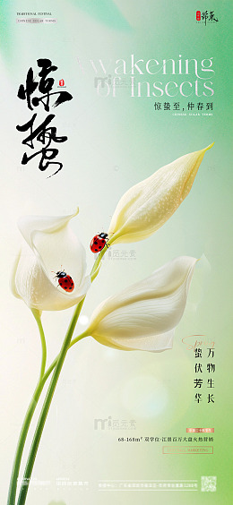 地产惊蛰春分植物花卉海报3